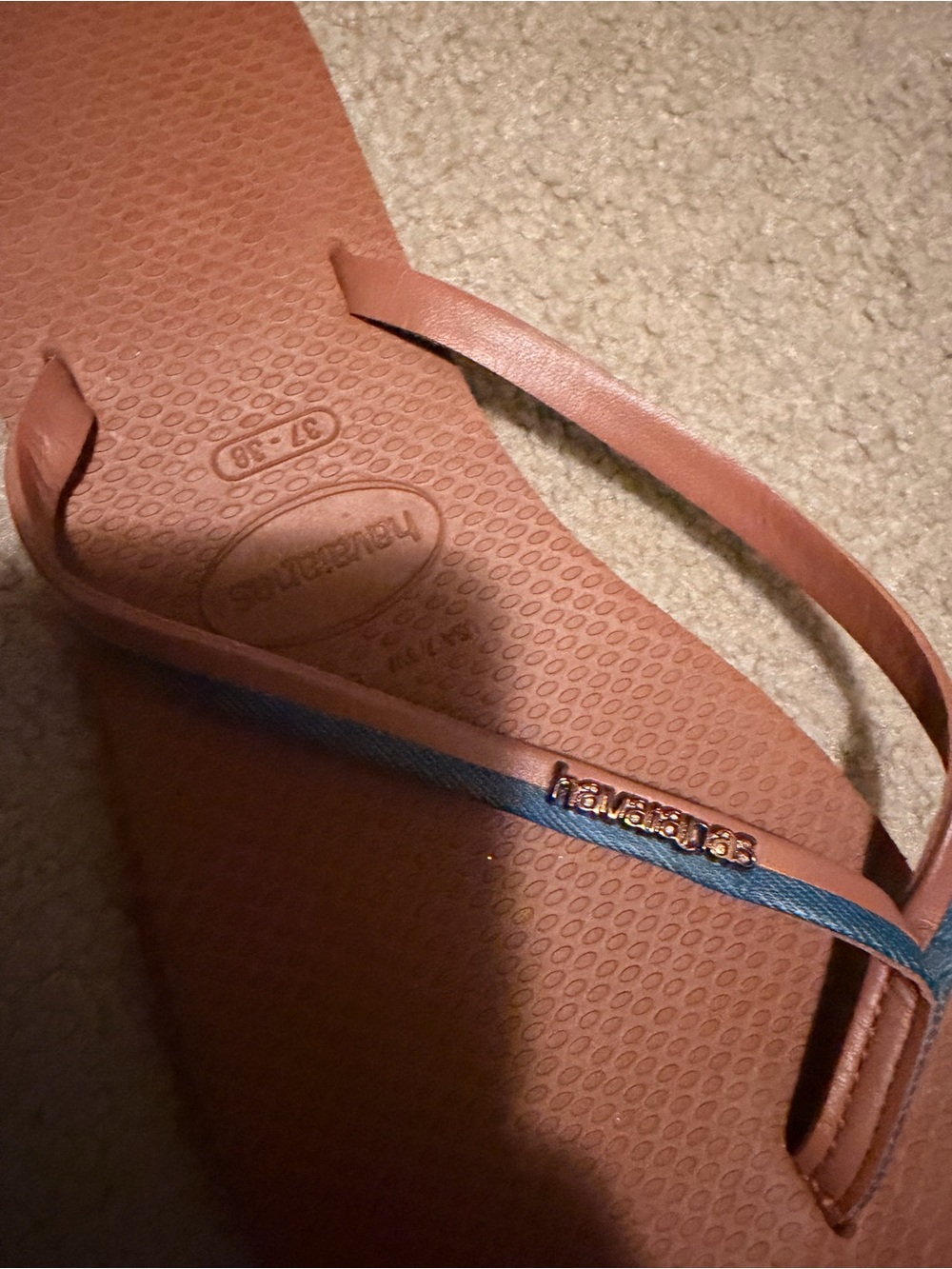 Havaianas Slim Flip Flops in Rose with Blue Strap and Gold Logo